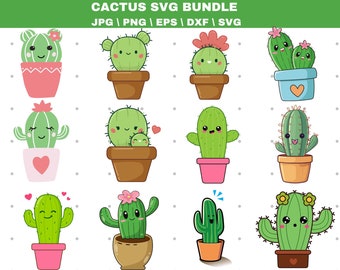 Cute Cactus SVG Bundle, Cricut Silhouette Cut Files (Digital Download)