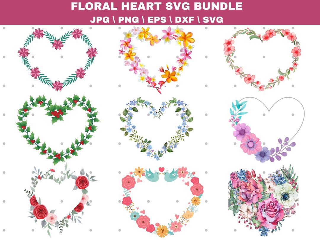 Floral Heart SVG Bundle: Wreath Cut File - Etsy