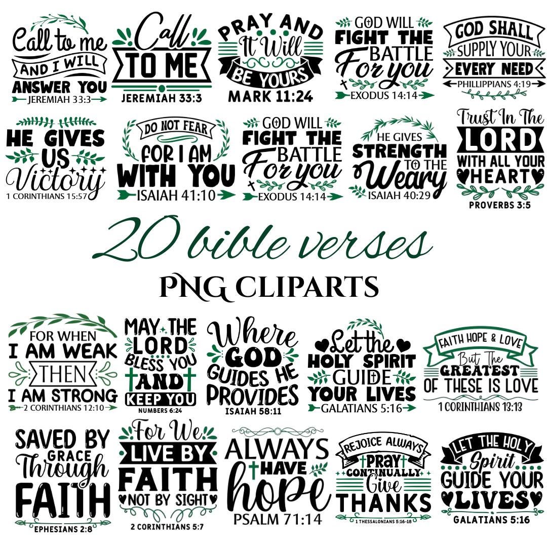 Bible Verse PNG Clipart Bundle, Scripture Faith Designs (digital