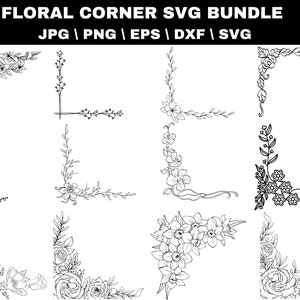 Paquete SVG de esquina de flores, borde de flores, esquina de flores, decoración del borde de la boda de la esquina de la planta para cricut