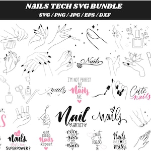 Pacchetto SVG Nail Tech, File di taglio SVG per artista delle unghie, Ragazza mano in formato SVG, File di taglio per nail art, Smalto per unghie in formato SVG, Nail in formato SVG, Love Nails Shirt Print