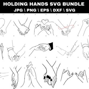 Pacchetto PNG SVG per mani in mano, file Svg di San Valentino, Pinky Hold in formato SVG per Cricut, File tagliati per mani di coppia, Png per diserbo Personalizza con nomi