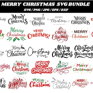 Frohe Weihnachten Text Bundle, Frohe Weihnachten Aufschrift, Frohe Weihnachten Aufschrift, Weihnachts-Svg-Dateien für Cricut, Weihnachts-Svg-Schnittdateien, SVG, Dxf, Png, Eps.