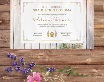 Editable High School Graduation Diploma Template (Canva, Instant Download)