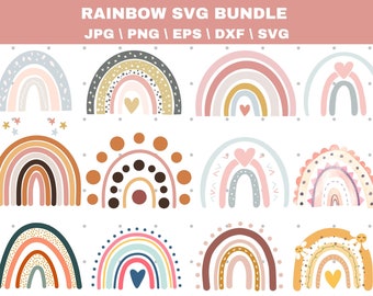 Boho Rainbow SVG Bundle: Pastel Rainbow Clipart (Digital Files)