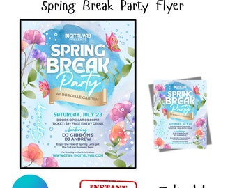 Tropical Spring Break Party Flyer: Editable Canva Template (Digital Download)