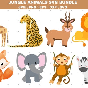 Safari animals outline SVG Cute african jungle animal cut file Cricut Silhouette Lion Tiger Hippo Giraffe Zebra Monkey Zoo Savanna Kids Baby