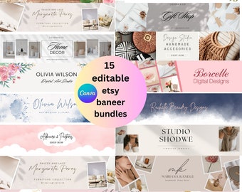 15 Editable Etsy  banner shop bundle  canva  easy editable Template Etsy shop design