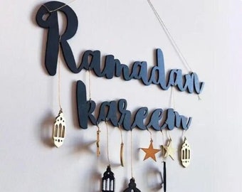 Eid Mubarak Decor | Moon and Star Wooden Craft | Islamic Home Door Sign | Hanging Pendant Ramadan Kareem Celebration | Muslim Holiday Decor