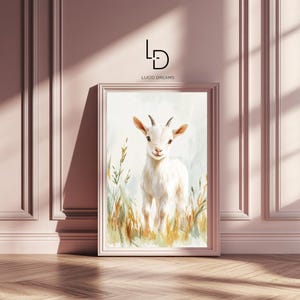 Cabra de pradera pequeña: póster de arte mural de animales de granja apacibles, decoración de pared para habitación infantil, estampado de animales para bebés, póster de animales lindos.