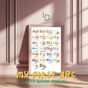 ABC Tieralphabet Poster Lernposter Kinderzimmer Vorschule Deko Alphabet Print Babyzimmer Lernhilfe Tiere Einschulung für Kinder Schulstart