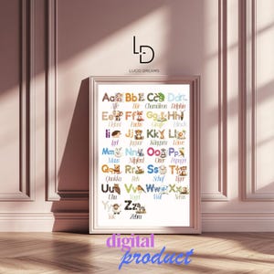 ABC Poster Tiere – Digitales Lernposter Kinder Tierisches Alphabet Deutsch Vorschule & Einschulung Geschenk zum Ausdrucken und Drucken