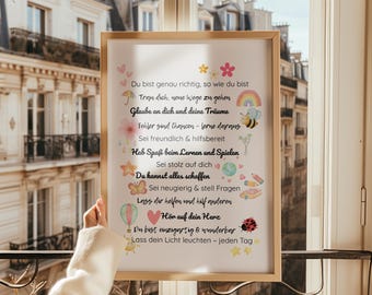 Inspirerande tysk affirmationsposter, barnrumsdekor (digital nedladdning)