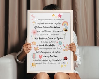 Motivationsposter Kinder Deutsch Affirmationen & Glaubenssätze Geschenk zur Einschulung Schulanfang Kita Vorschule Poster