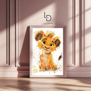 Póster de cachorro de león: arte de pared infantil con safari juguetón, decoración de habitación infantil, estampado de animales para bebés