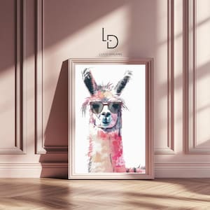 Cool Llama Poster – Funny Animal Wall Art with Sunglasses nursery wall art kids room decor baby animal print cute animal poster