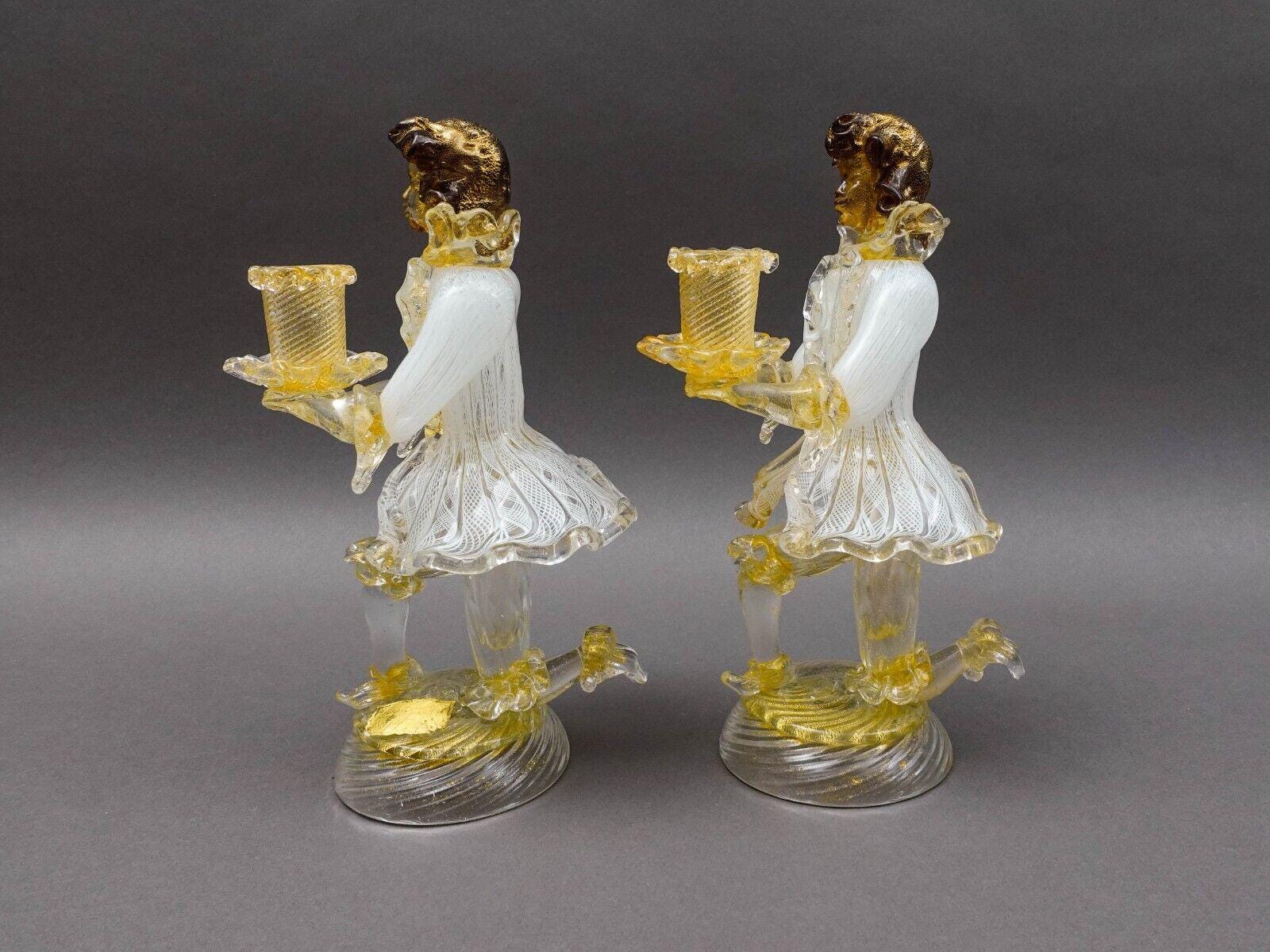 Barovier & Toso Murano Latticino Gold Glass Candlestick Candle