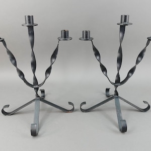 Pair Of Vintage MCM Twisted Wrought Iron Candle Candlesticks Candelabras