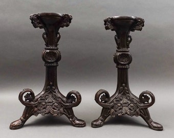 Maitland Smith Pair Of Vintage Bronze Large Candlesticks Candle Holders 17 1/2"