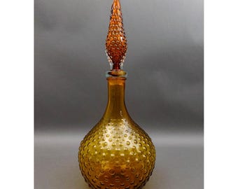 Empoli Italy Amber Squat Glass Hobnail Genie Bottle Decanter 24" (Read)