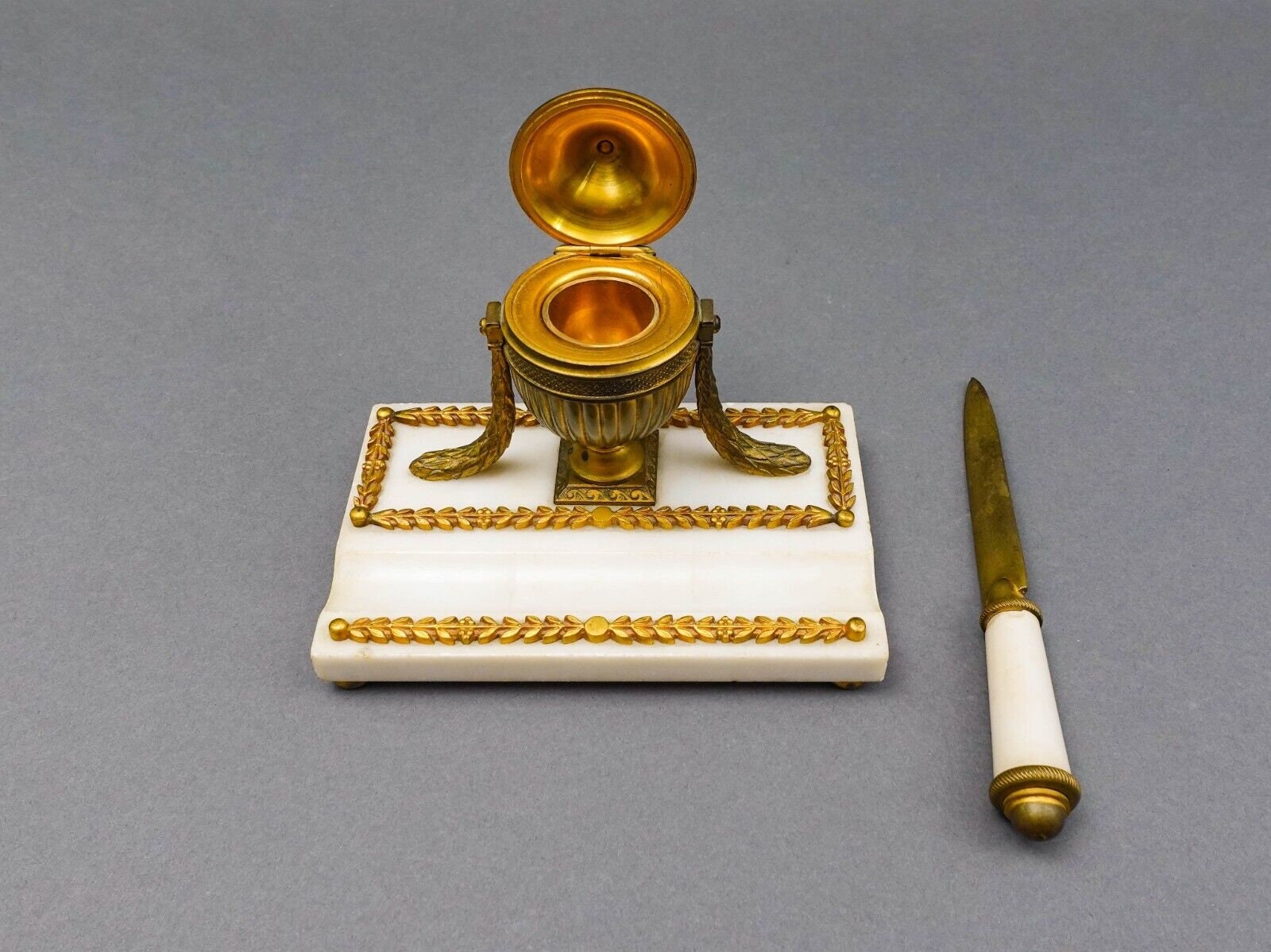 アンティーク フランス帝国 新古典主義 大理石 ブロンズ インク壺