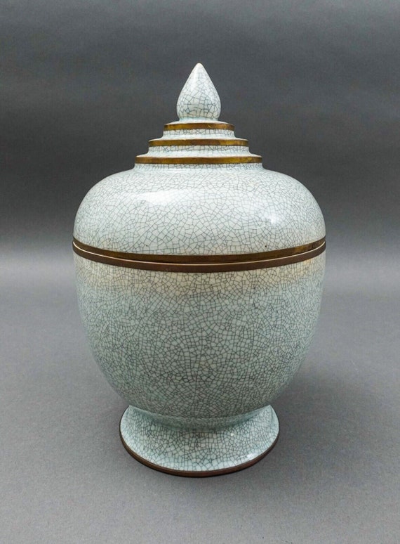 Maitland Smith Thailand Celadon Crackle Glazed Porcelain Lidded