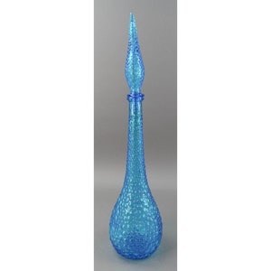 Empoli Italiaanse vintage MCM blauwe zoolspijker glazen karaf genie fles 22"