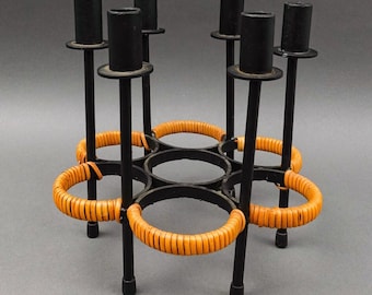 Arthur Umanoff For Raymor MCM Iron Rattan 6-Light Candle Stick Holder Candelabra