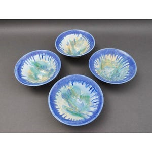 Edgecomb Potters Maine Blue Green Crystalline Glazed Art Pottery Bowl Set Of 4