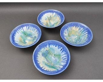 Edgecomb Potters Maine Blue Green Crystalline Glazed Art Pottery Bowl Set Of 4