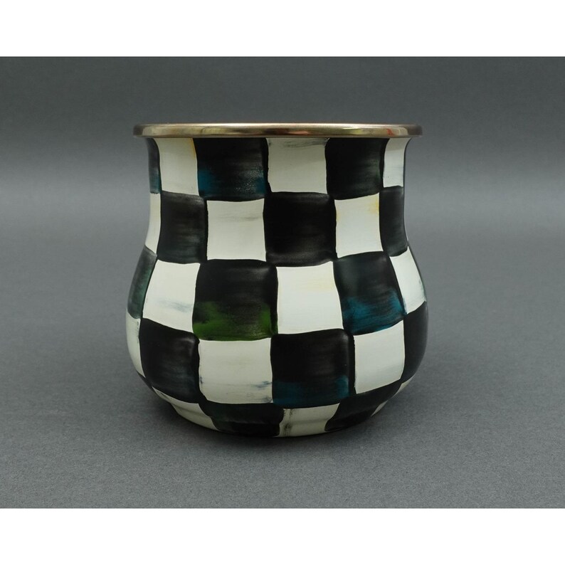 MacKenzie Childs Courtly Check Black White Enamel Mug Cup image 2