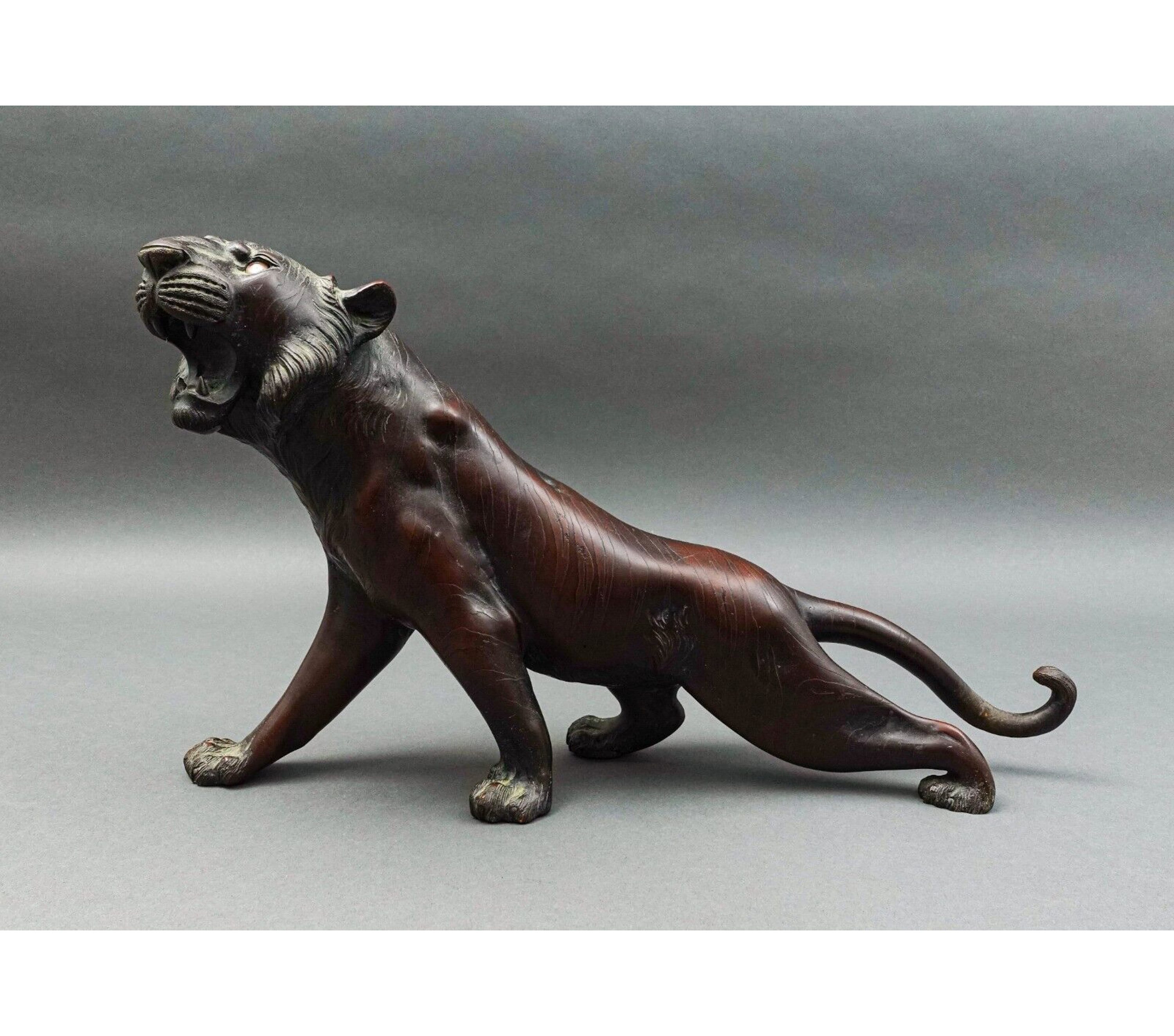 Vintage Signed Japanese Large Bronze Tiger Tora Okimino Statue