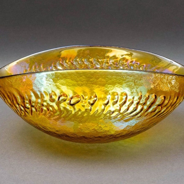 Yalos Casa Murano Signed Italian Iridescent Gold Art Glass Centerpiece Bowl