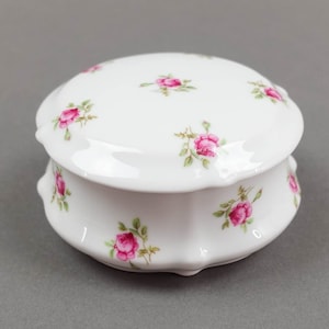 LEC Leclair Limoges France Porcelain Rose Floral Powder Trinket Jewelry Box 5&quot;