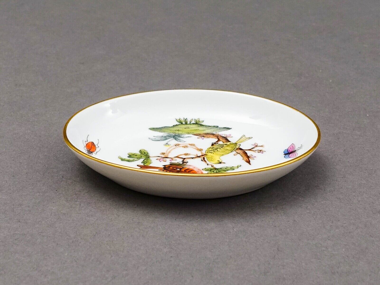Herend Hungary Rothschild Bird Porcelain Oval Trinket Dish