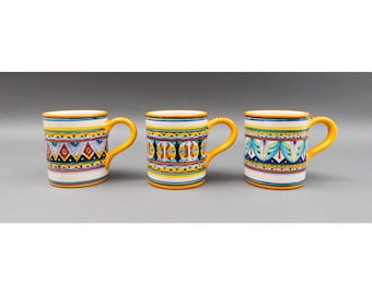 Franco Mari Signed Deruta Italy Hand Painted Pottery Coffee Cup Mug Set Of 3