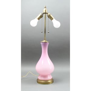 Murano Glass Italian Pink Opaline Table Lamp Vintage Mid Century Modern