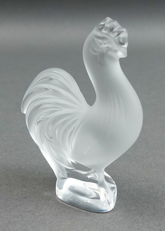 Lalique France Signed Frosted Crystal Miniature Cockerel