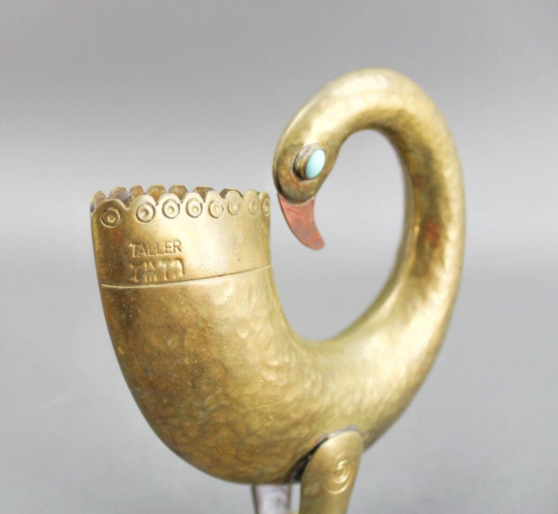Joaquin Taller Tinta Ecuador MCM Brass Bird Metal Art Sculpture Turquoise Eyes image 4