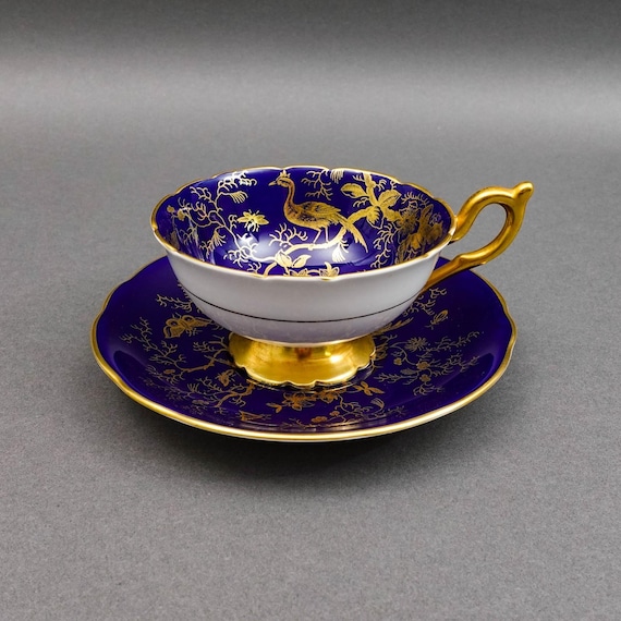 Coalport England Cairo Cobalt Blue Gold Bone China Birds Tea Cup