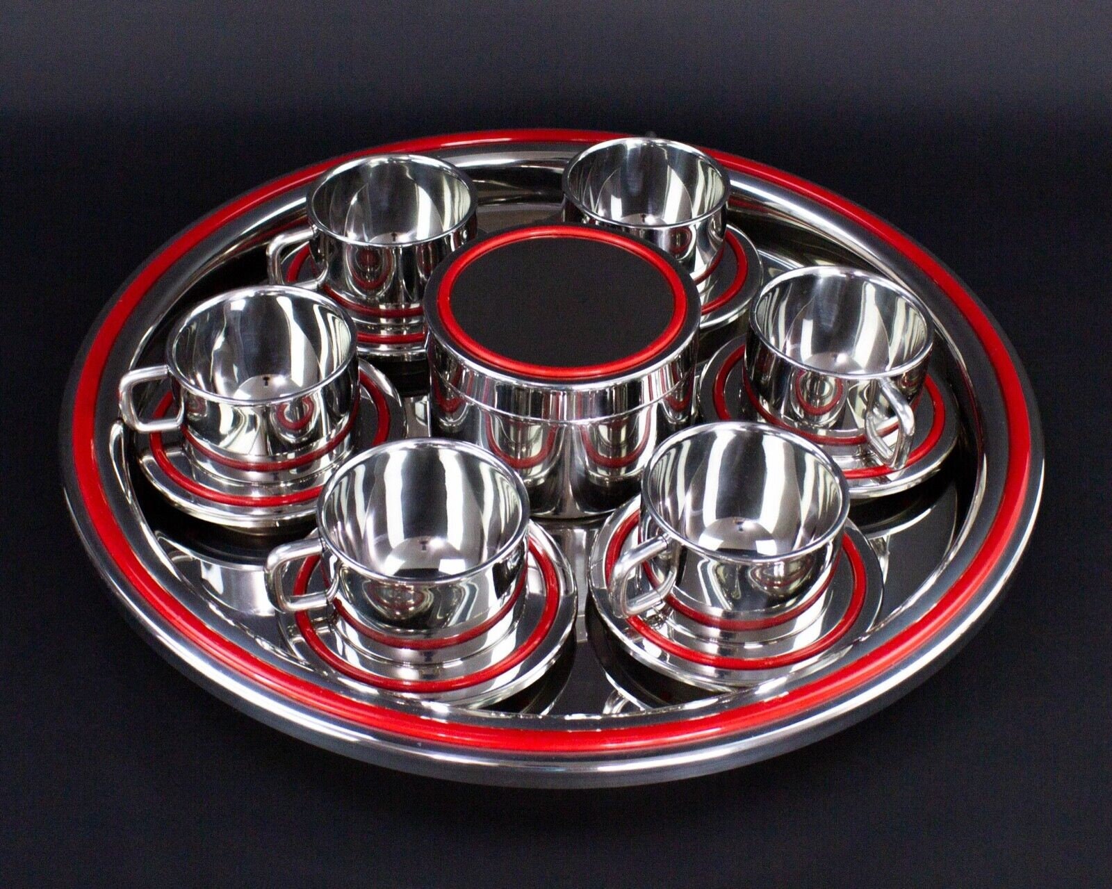 ポストモダン　sergio asti バーセット　レア Sergio Asti ICM Italy Red Boca Inox Stainless Espresso Set Mid