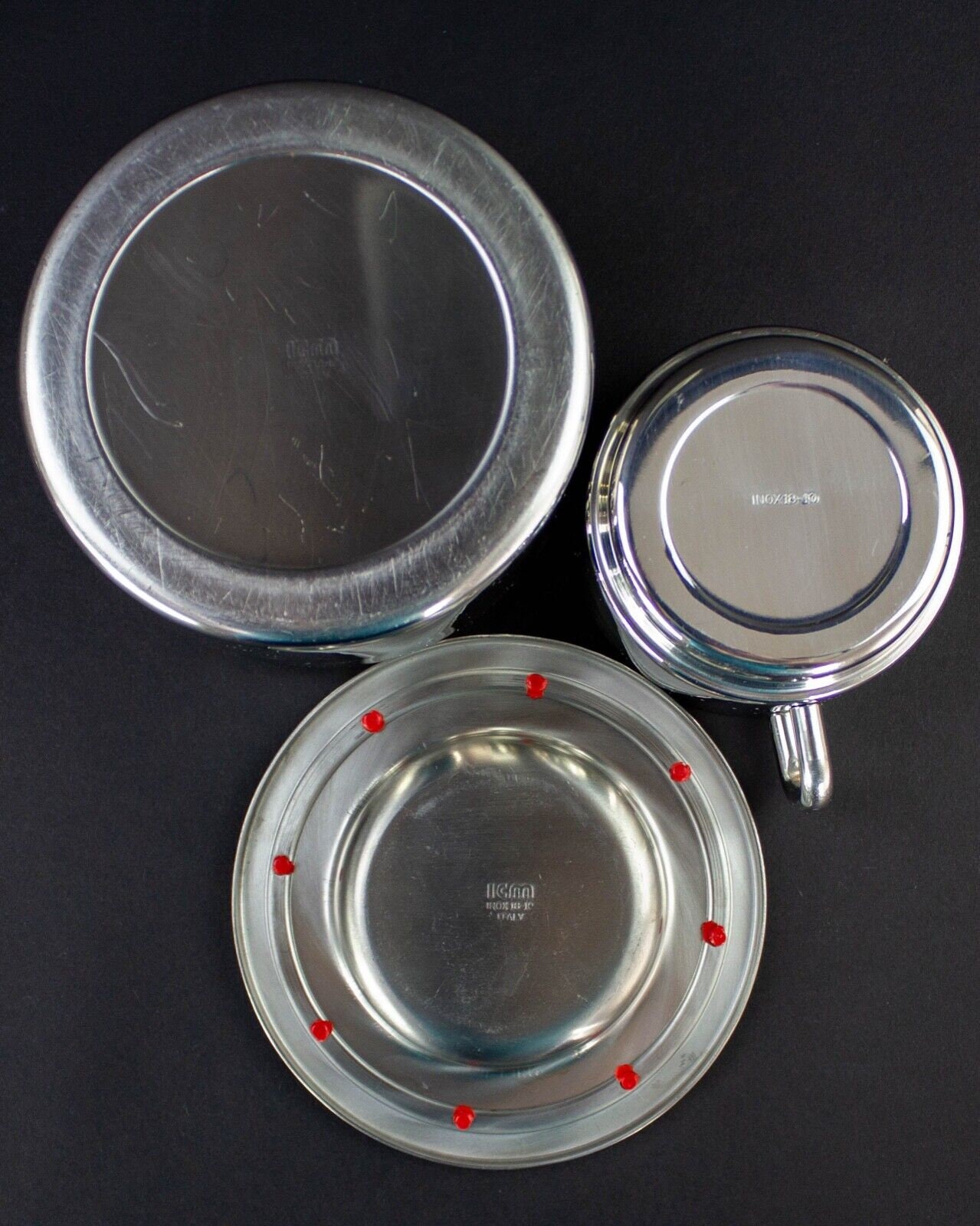 Sergio Asti ICM Italy Red Boca Inox Stainless Espresso Set Mid