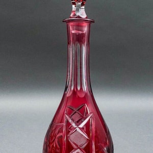 Natchtmann Bleikristall Crystal Duitsland Cranberry gesneden tot helder glazen karaf