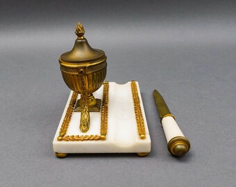 アンティーク フランス帝国 新古典主義 大理石 ブロンズ インク壺