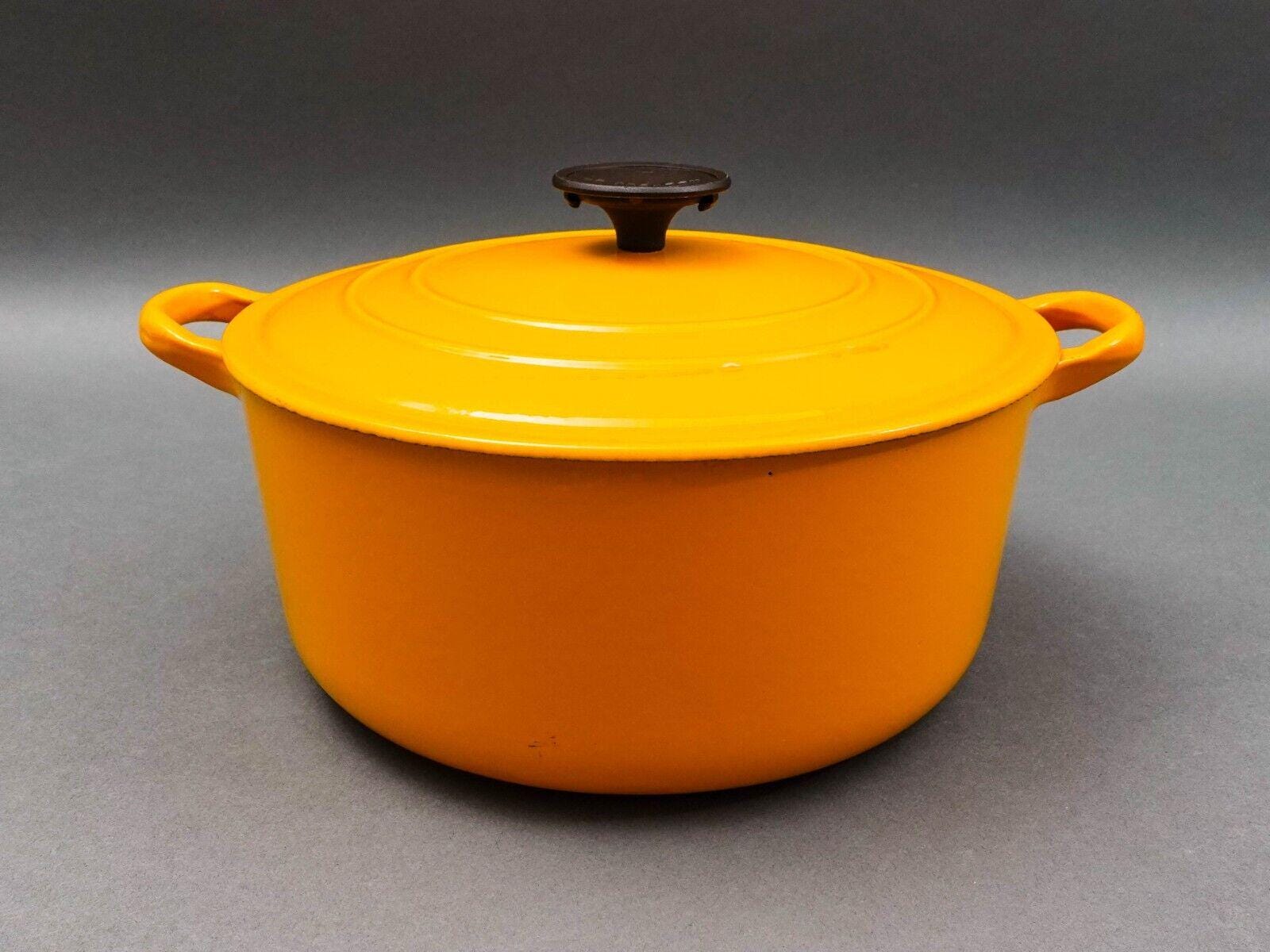 Le Creuset France #E Vintage Yellow Enamel Round Cast Iron Dutch