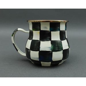MacKenzie Childs Courtly Check Black White Enamel Mug Cup image 3