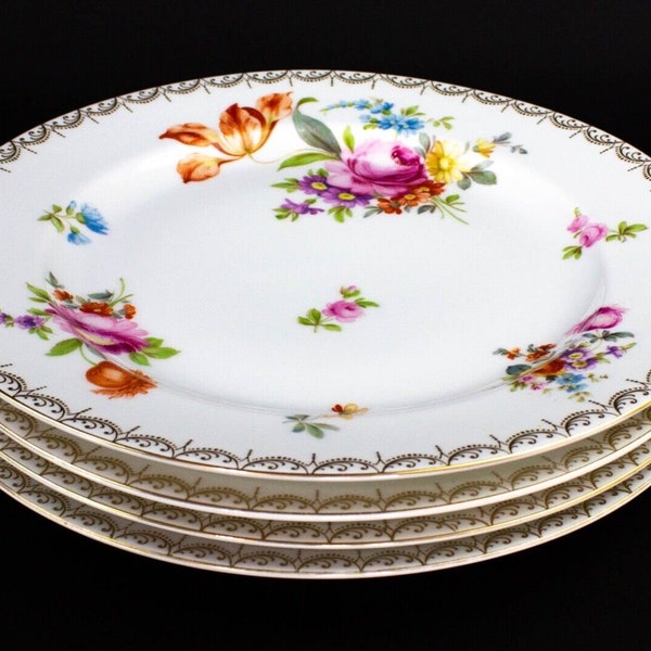 Rosenthal The Bailey Banks & Biddle Co. Gold Floral Dinner Plates Set of 4