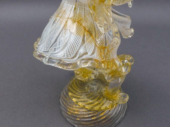 Barovier & Toso Murano Latticino Gold Glass Candlestick Candle