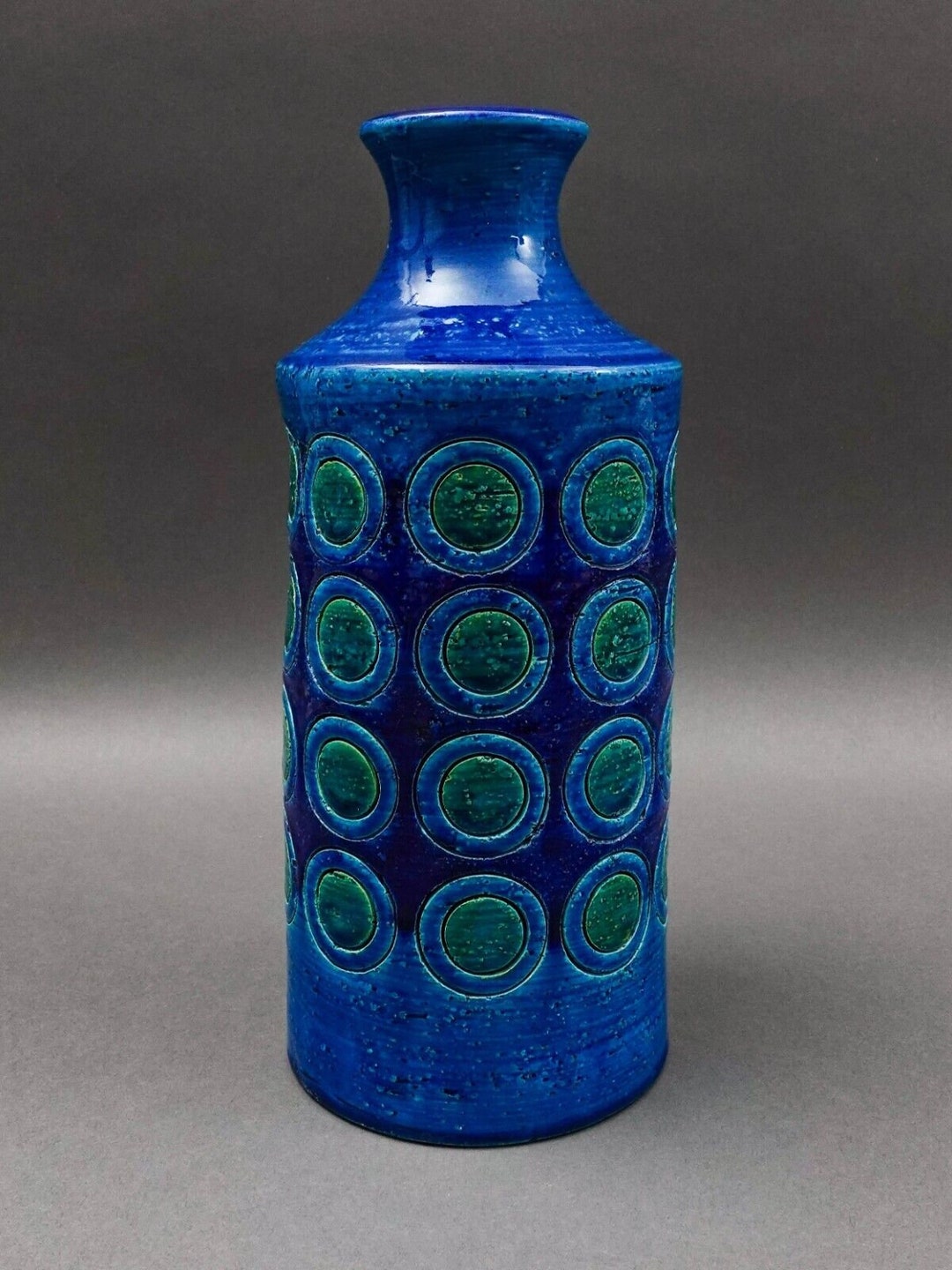 Bitossi Italy Aldo Londi Rimini MCM Blue Glazed Circles Art Pottery ...