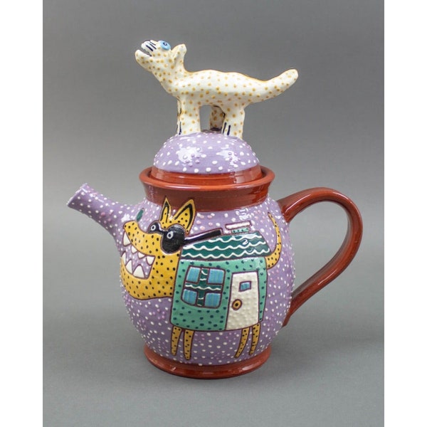 Animalia 1991 Pritchett & Shelby Signed Studio Art Pottery Dog Teapot